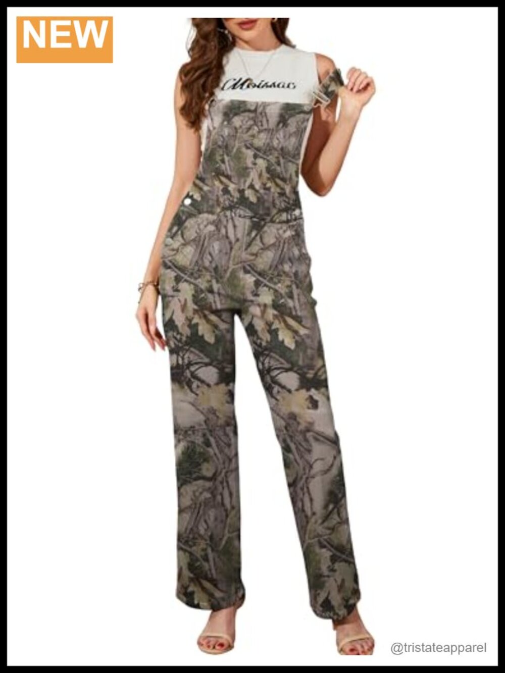 Camo Overalls Loose Fit Straight Leg Cotton Spandex Jumpsuit Women